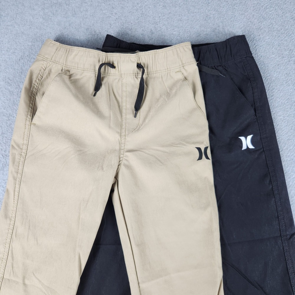 Hurley Pants Youth 5/6 Black Beige Stretchy Logo Drawstring Waist Tapered Leg